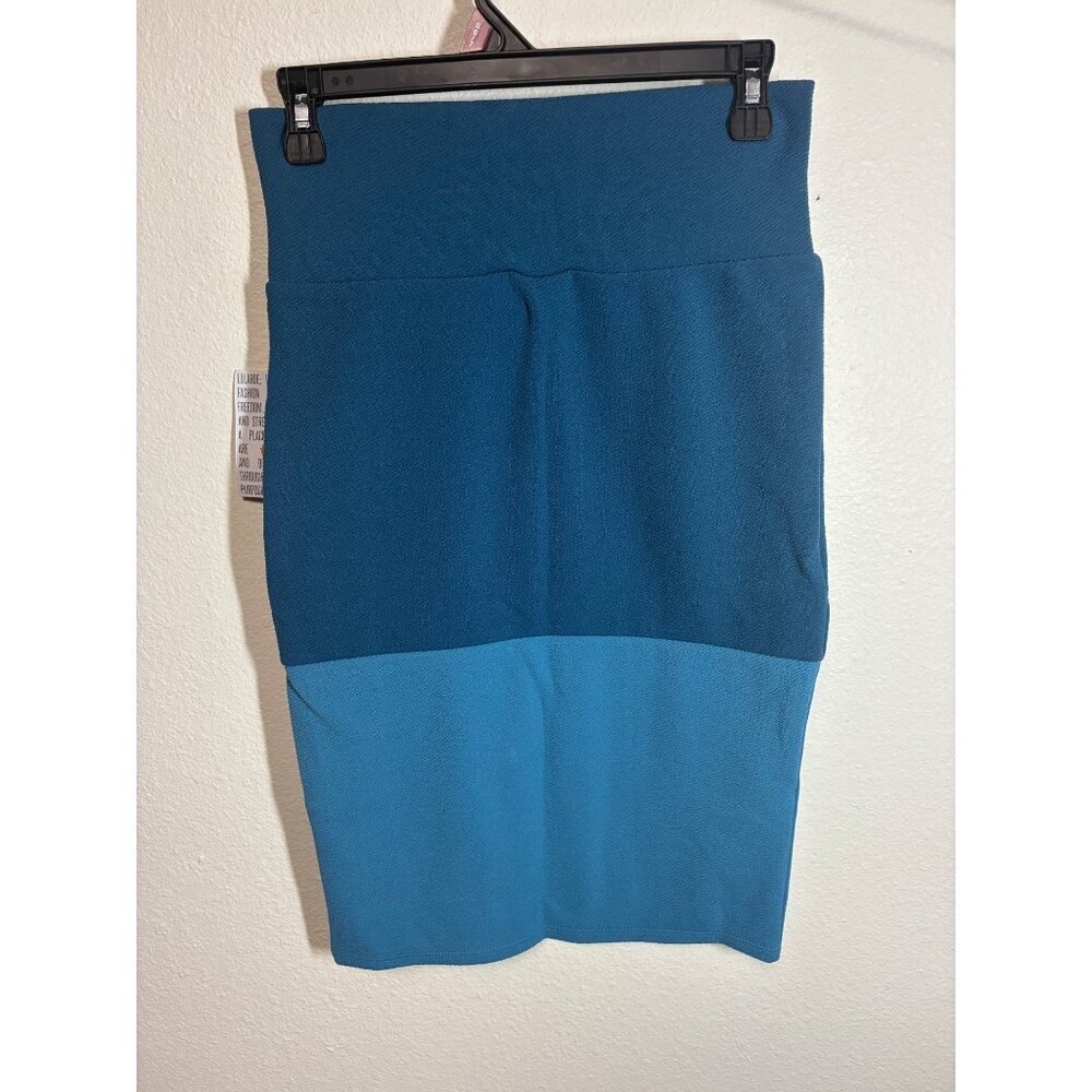 NWT LuLaRoe Cassie Pencil Skirt Business Casual Color Block Blue Size XS